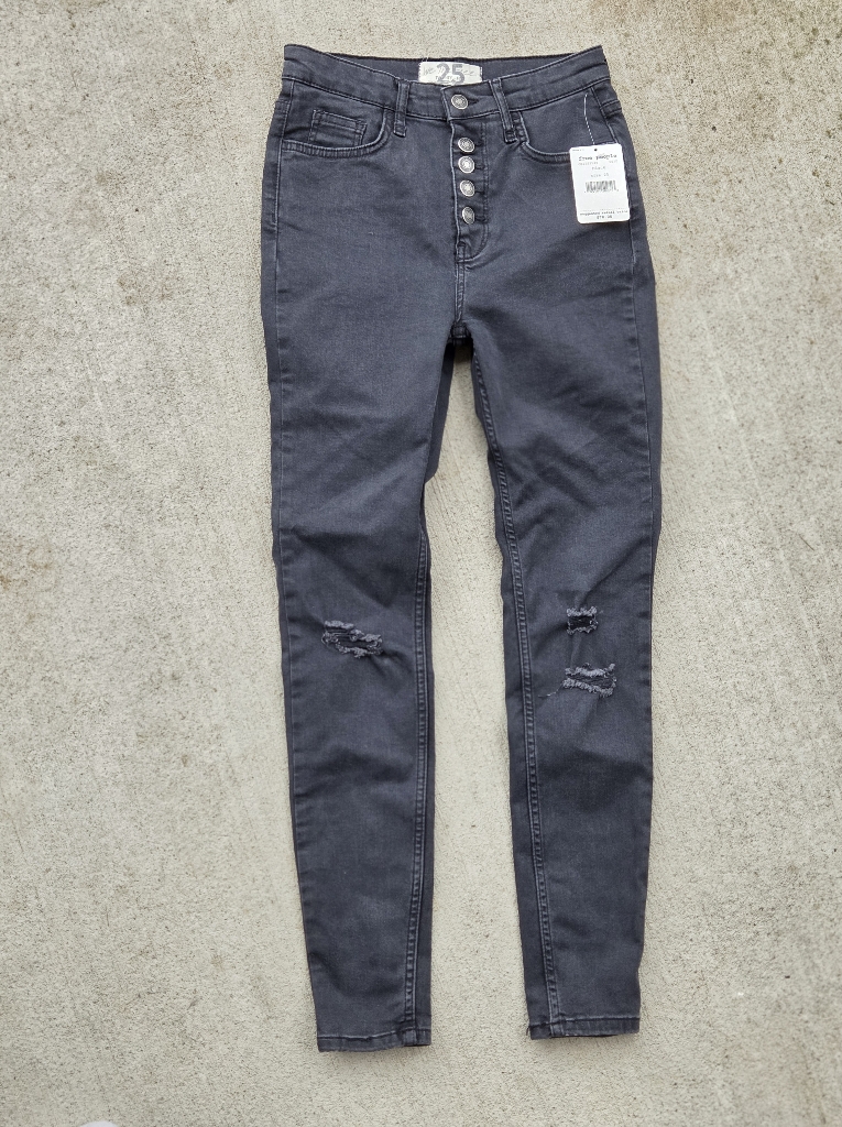 Free People We The People High Rise Button Fly Skinny Jeans Sz 25 Nwt Black